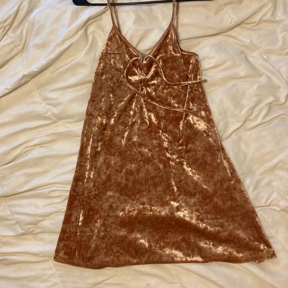 Forever 21 gold velvet spaghetti strap dress